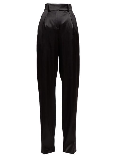 Matchesfashion.com Alexandre Vauthier - High Rise Satin Wide Leg Trousers - Womens - Black