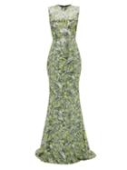Matchesfashion.com Halpern - Sequinned Wave-print Dress - Womens - Green