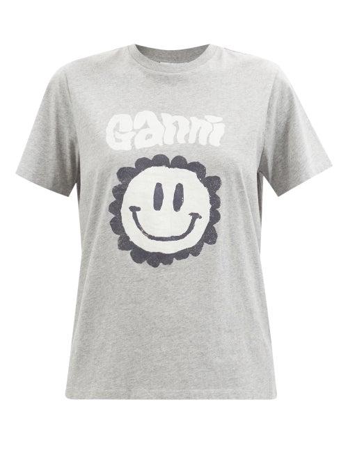 Ganni - Sunshine-print Organic Cotton-jersey T-shirt - Womens - Grey Multi