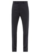 Amiri - Logo-pinstriped Wool Flared Trousers - Mens - Navy