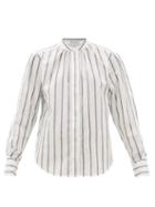 Matchesfashion.com Officine Gnrale - Paloma Band-collar Striped Cotton Shirt - Womens - White Black