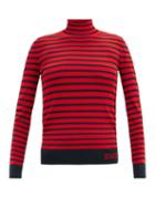 Matchesfashion.com Moncler - Lupetto Striped Jersey Roll-neck Sweater - Womens - Red Multi