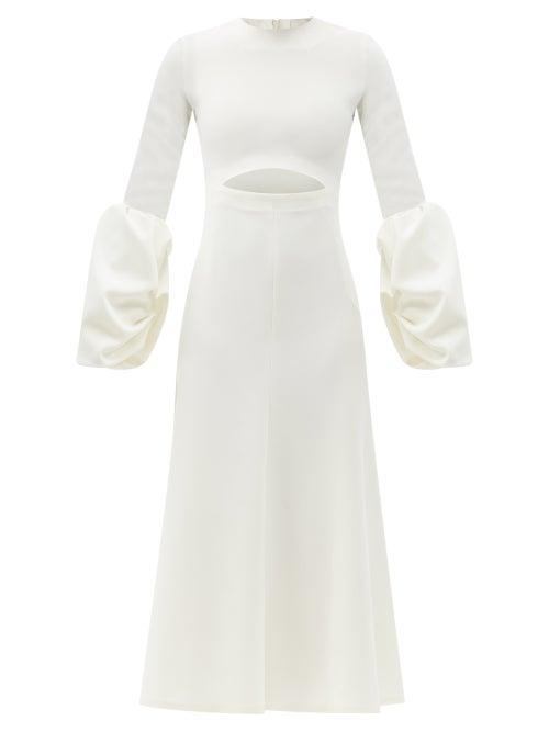 Matchesfashion.com A.w.a.k.e. Mode - Leontia Puff-sleeve Cutout Crepe Dress - Womens - Ivory