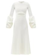 Matchesfashion.com A.w.a.k.e. Mode - Leontia Puff-sleeve Cutout Crepe Dress - Womens - Ivory