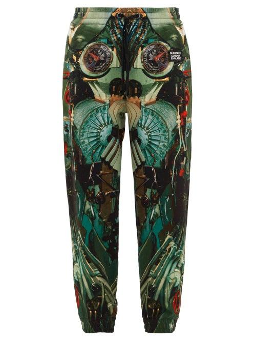 Matchesfashion.com Burberry - Kayton Submarine-print Cotton Track Pants - Mens - Green Multi