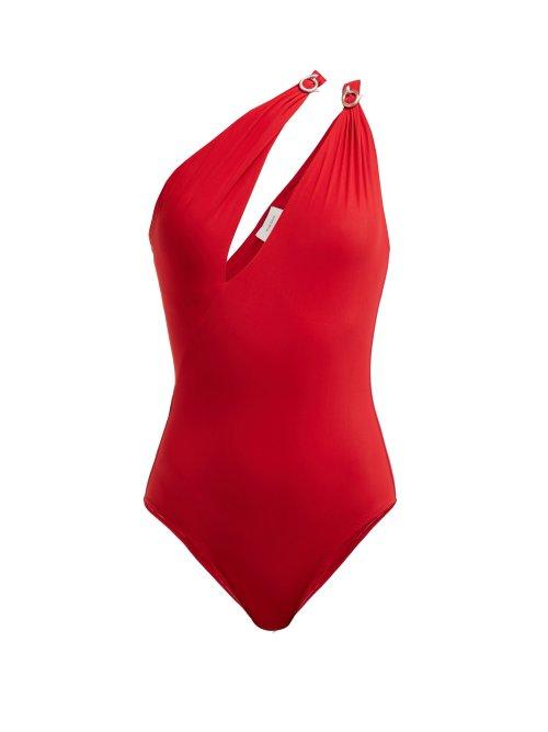Matchesfashion.com On The Island - Double Boa One Shoulder Swimsuit - Womens - Red