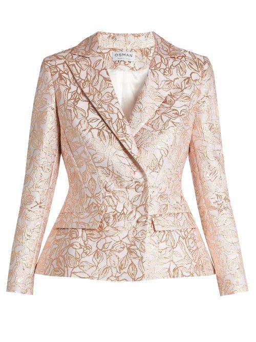 Matchesfashion.com Osman - Mona Leaf Brocade Double Breasted Jacket - Womens - Gold