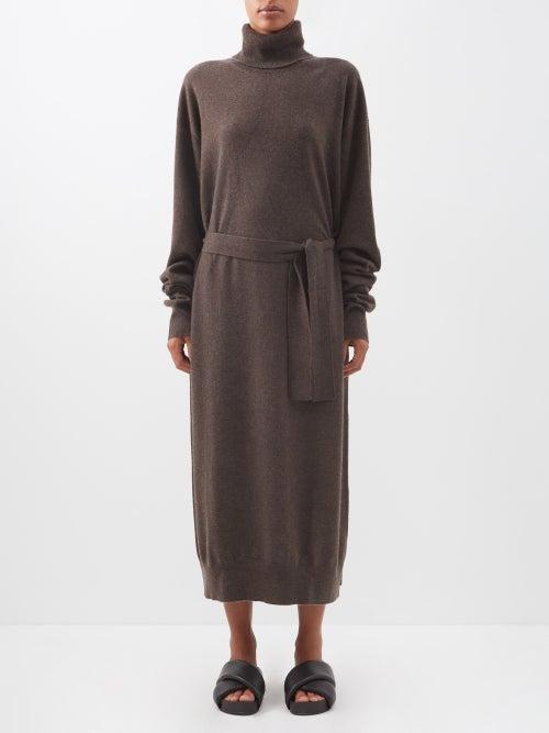 Raey - Responsible Cashmere-blend Belted Roll-neck Dress - Womens - Brown