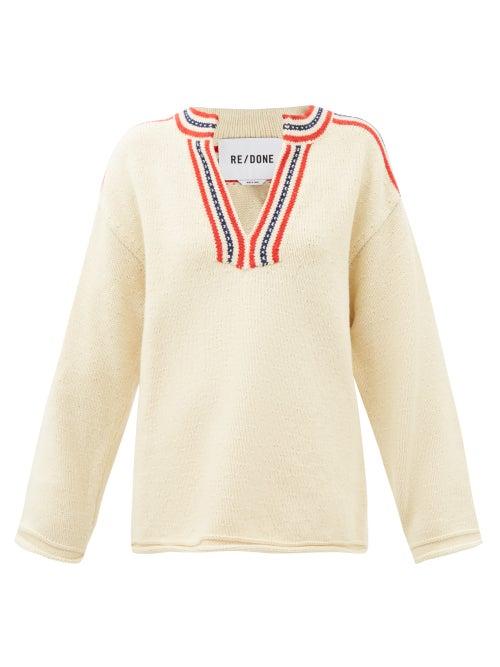 Re/done - 90s Striped Cotton-blend Sweater - Womens - Ivory Multi