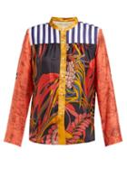 Matchesfashion.com La Prestic Ouiston - Peace Floral Print Band Collar Silk Twill Shirt - Womens - Red Multi