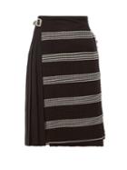 Matchesfashion.com Le Kilt - Houndstooth Panel Pleated Wool Skirt - Womens - Black White