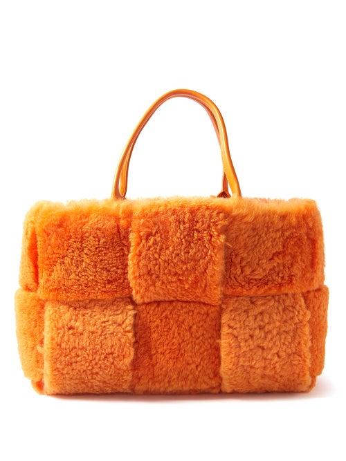 Bottega Veneta - The Arco Medium Leather And Shearling Tote Bag - Womens - Orange