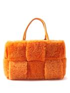 Bottega Veneta - The Arco Medium Leather And Shearling Tote Bag - Womens - Orange