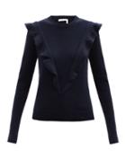 Chlo - Ruffled Recycled-cashmere Sweater - Womens - Navy