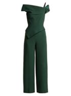 Matchesfashion.com Roland Mouret - Gable Peplum Wool Crepe Jumpsuit - Womens - Green