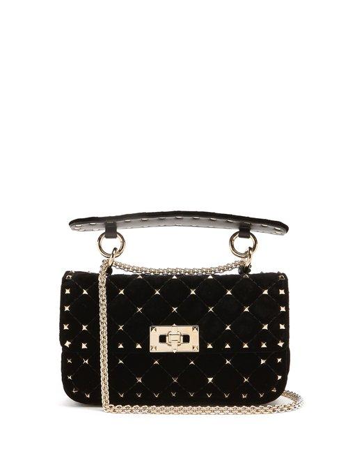 Matchesfashion.com Valentino - Rockstud Spike Small Quilted Velvet Shoulder Bag - Womens - Black
