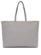 Matchesfashion.com Valentino - Rockstud Leather Tote Bag - Womens - Light Grey