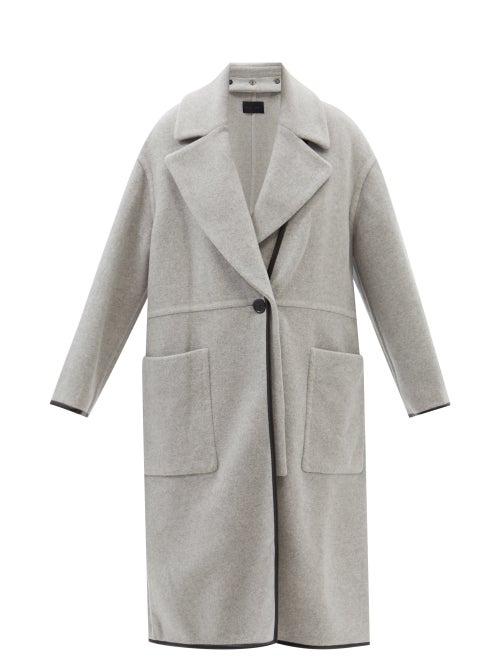 Proenza Schouler - Faux-leather Trim Double-faced Cashmere Coat - Womens - Grey