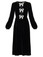 Matchesfashion.com Saloni - Camille Crystal-bow Velvet Midi Dress - Womens - Black