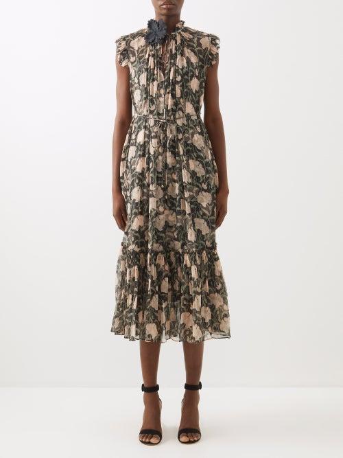 Zimmermann - Kaleidoscope Floral-print Chiffon Midi Dress - Womens - Black Print