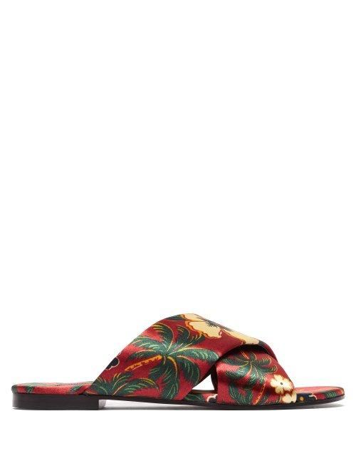 Matchesfashion.com Avec Modration - Honolulu Silk Satin Sandals - Womens - Red Multi