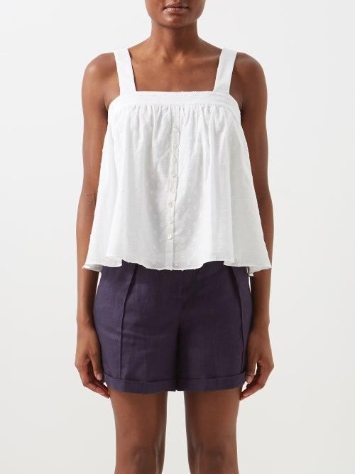 Loup Charmant - Elia Swiss-dot Organic-cotton Voile Trapeze Top - Womens - White