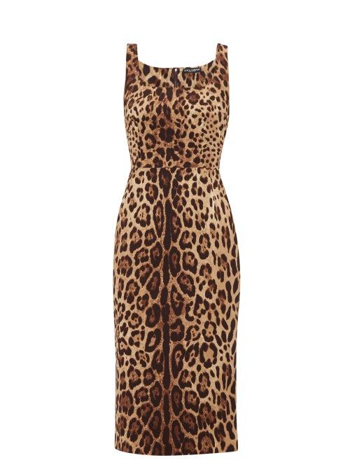 Matchesfashion.com Dolce & Gabbana - Leopard Print Silk Blend Crepe Midi Dress - Womens - Leopard
