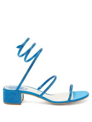 Rene Caovilla - Cleo Crystal-embellished Satin Block-heel Sandals - Womens - Blue