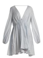 Matchesfashion.com Kalita - Aphrodite Deep V Neck Cotton Voile Dress - Womens - Light Blue