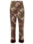 Matchesfashion.com F.r.s - For Restless Sleepers - Etere Tiger Print Velvet Trimmed Silk Trousers - Womens - Khaki