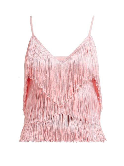 Matchesfashion.com Norma Kamali - Tiered Fringe Stretch Jersey Crop Top - Womens - Pink