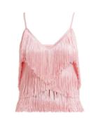 Matchesfashion.com Norma Kamali - Tiered Fringe Stretch Jersey Crop Top - Womens - Pink
