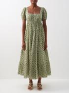Rhode - Joanna Geometric-print Cotton-poplin Dress - Womens - Green Print