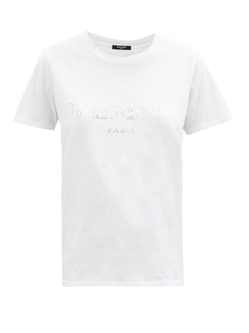Matchesfashion.com Balmain - Logo-print Cotton-jersey T-shirt - Womens - White Silver