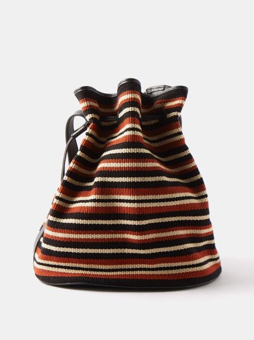 Hunting Season - Large Striped Cotton Bucket Bag - Womens - Red Multi