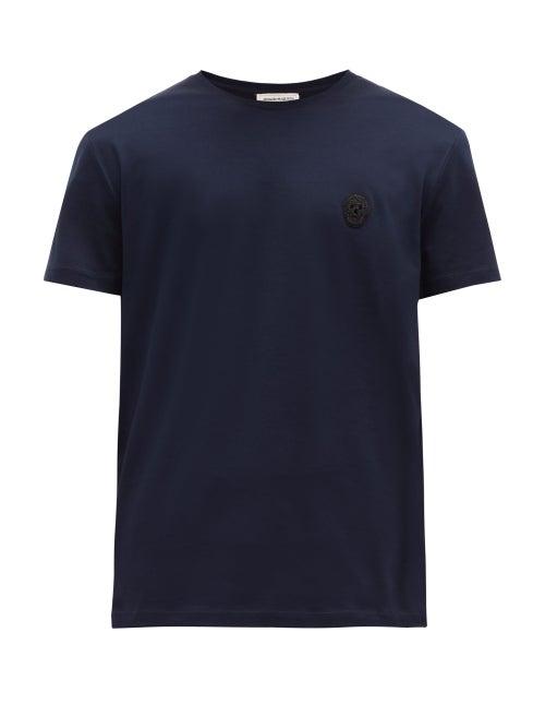 Matchesfashion.com Alexander Mcqueen - Skull Appliqu Cotton T Shirt - Mens - Navy