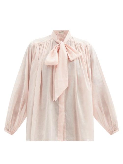 Matchesfashion.com Alexandre Vauthier - Pussy-bow Cotton Blouse - Womens - Light Pink