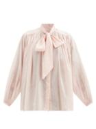 Matchesfashion.com Alexandre Vauthier - Pussy-bow Cotton Blouse - Womens - Light Pink