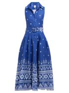 Matchesfashion.com Gl Hrgel - Printed Belted Linen Shirtdress - Womens - Blue Print