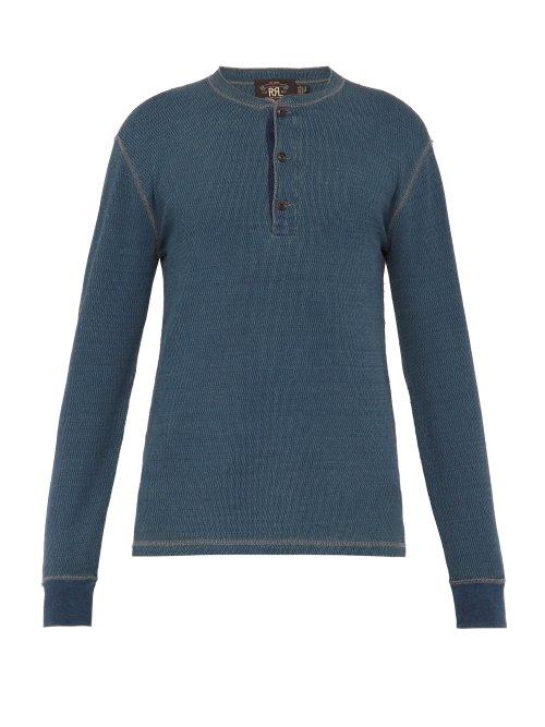 Matchesfashion.com Rrl - Long Sleeved Thermal Cotton Knit Henley Shirt - Mens - Indigo