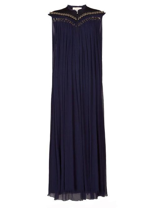 Matchesfashion.com Chlo - Embellished Bodice Silk Crepon Gown - Womens - Navy