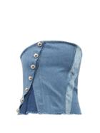 Marques'almeida - Patchwork Recycled-denim Strapless Top - Womens - Mid Denim