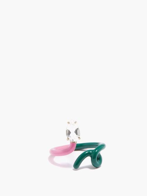 Bea Bongiasca - Baby Vine Rock Crystal, Enamel & 9kt Gold Ring - Womens - Pink Multi