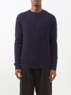 Moncler - Logo-patch Ribbed Wool-blend Sweater - Mens - Navy