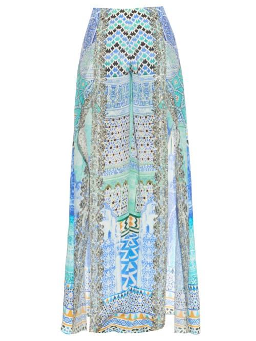 Camilla Sultans Gate-print Hem-slit Silk Trousers