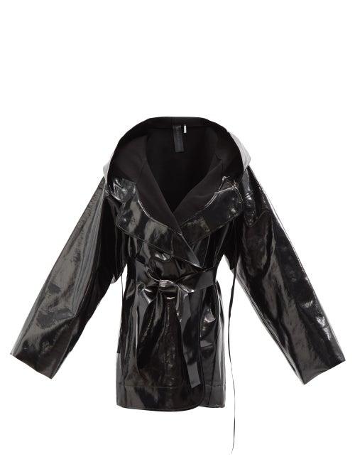 Norma Kamali - Oversized Hooded Belted Coated-pu Coat - Womens - Black