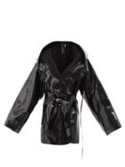 Norma Kamali - Oversized Hooded Belted Coated-pu Coat - Womens - Black