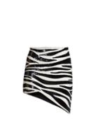 Matchesfashion.com Saint Laurent - Zebra Sequinned Asymmetric Mini Skirt - Womens - Black White