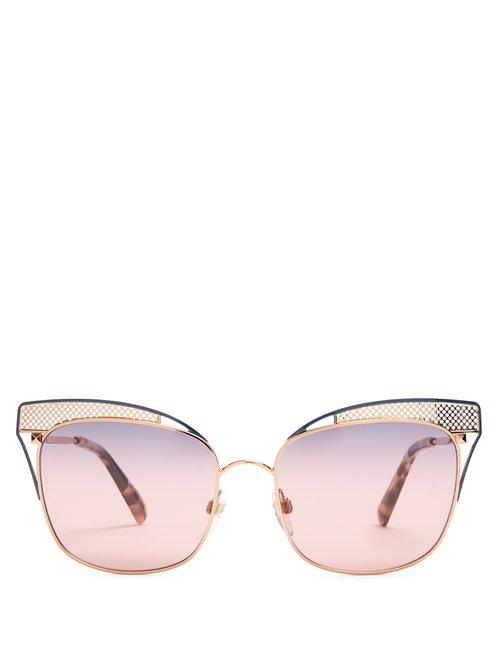 Matchesfashion.com Valentino - Cat Eye Metal Sunglasses - Womens - Blue Multi