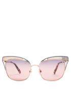 Matchesfashion.com Valentino - Cat Eye Metal Sunglasses - Womens - Blue Multi